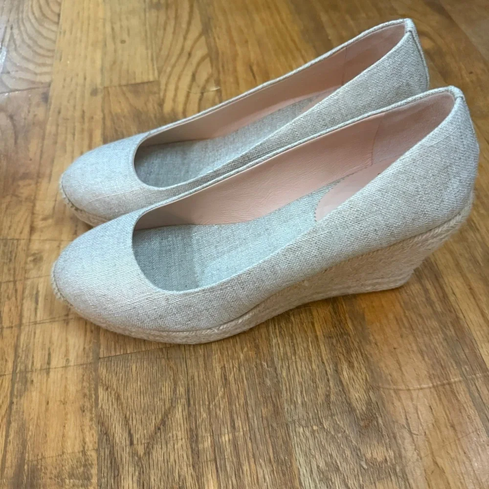 J. Crew Seville Espadrille Wedge Heels Linen Flax Canvas Beige Slip On Size 10